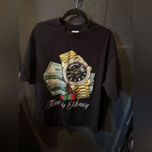 Men’s Shaka Wear Black Graphic Tee with Watch and Money Design